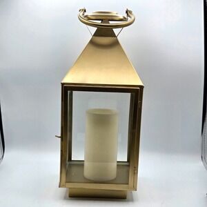 Scott Living Metal Hurricane Lantern with Candle  15" TALL  Retail $60 Cottage